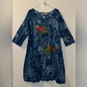 Collections Etc Winter Berry Red Birds Sequin Holiday Dress NWOT